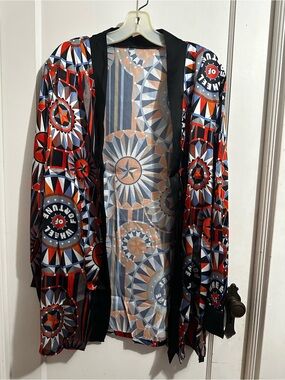Wheel of Fortune Geometric Print Open cardigan - Peach & Navy